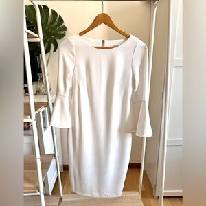 White Calvin Klein Fully Lined Bell Sleeve Sheath Dress